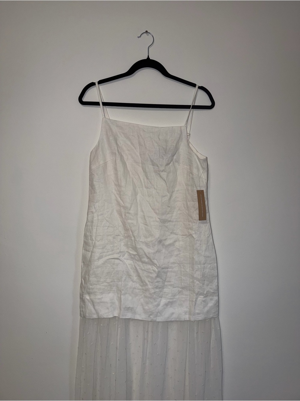 Women’s White Spaghetti Strap Dress with Sheer Skirt